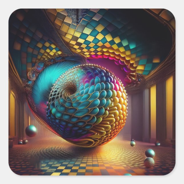 Fantasy Sphere in Checkerboard Hall Square Sticker (Front)