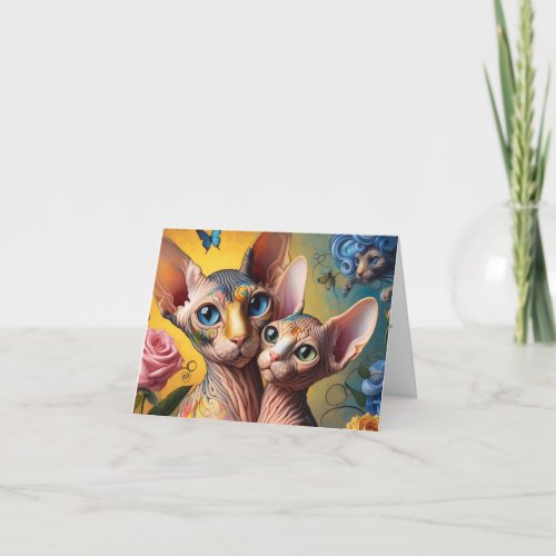 Fantasy Sphynx Cat and Kitten Card