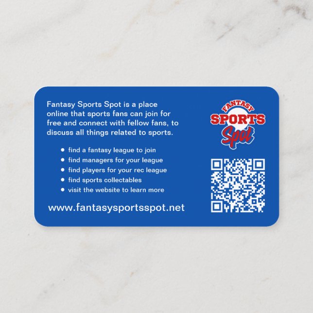 Fantasy Sports Spot Business Card (Back)