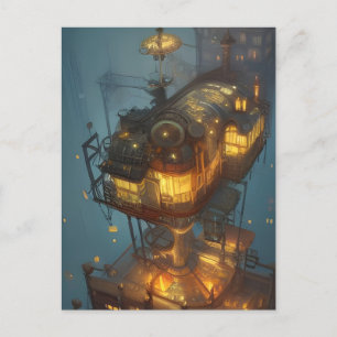 Fantasy Steampunk City Aerial View Postcard