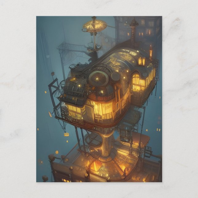 Fantasy Steampunk City Aerial View   Postcard (Front)