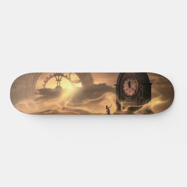 Fantasy Steampunk Clocks and Woman Skateboard Deck (Horz)