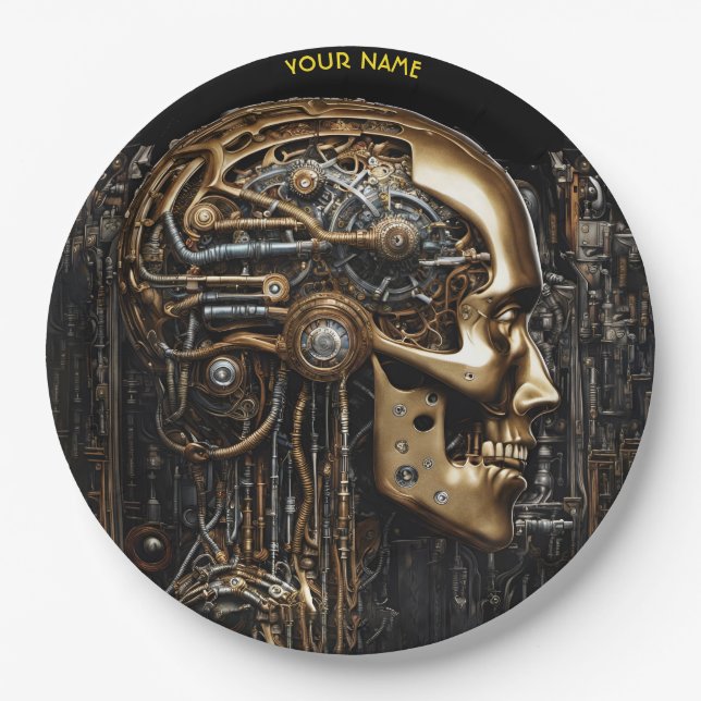 Fantasy Steampunk Cyborg Brain Paper Plates (Front)