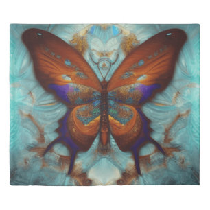 Fantasy Steampunk Orange Butterfly Aqua Watercolor Duvet Cover