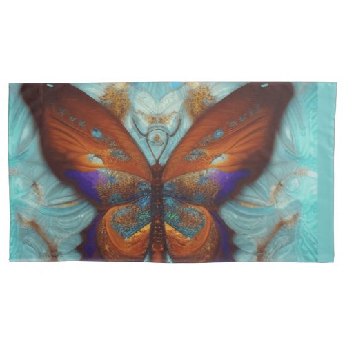Fantasy Steampunk Orange Butterfly Aqua Watercolor Pillow Case