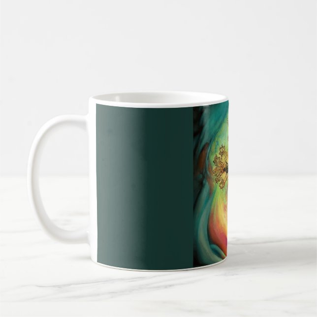Fantasy Steampunk Ornate Cross In Aqua Coffee Mug (Left)
