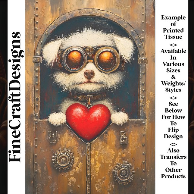 Fantasy Steampunk Puppy Dog + Heart AR4 Decoupage Tissue Paper (Creator Uploaded)