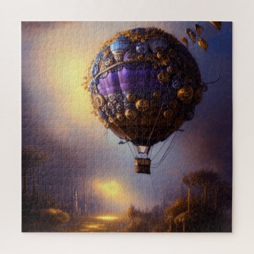 Fantasy Steampunk Purple Vintage Hot Air Balloon  Jigsaw Puzzle