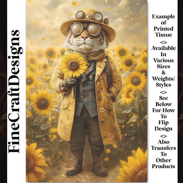 Fantasy Steampunk Tiger, Sunflowers AK9F Decoupage Tissue Paper (Creator Uploaded)