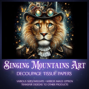 Fantasy Steampunk Victorian Lion Decoupage Tissue Paper