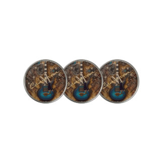 Fantasy Steampunk Vintage Blue Guitar Golf Ball Marker