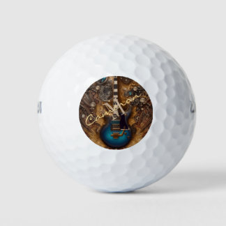 Fantasy Steampunk Vintage Blue Guitar Golf Balls