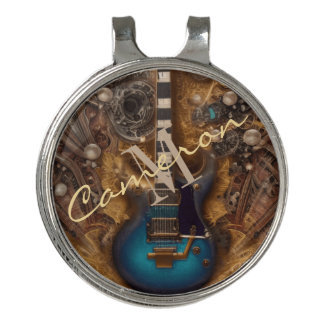 Fantasy Steampunk Vintage Blue Guitar  Golf Hat Clip