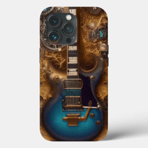 Fantasy Steampunk Vintage Blue Guitar Watercolor   iPhone 13 Pro Case