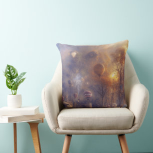 Fantasy Steampunk Vintage Hot Air Balloons  Throw Pillow