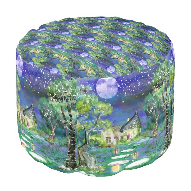 Fantasy Storybook Fairyland Landscape Image Pouf (Angled Front)