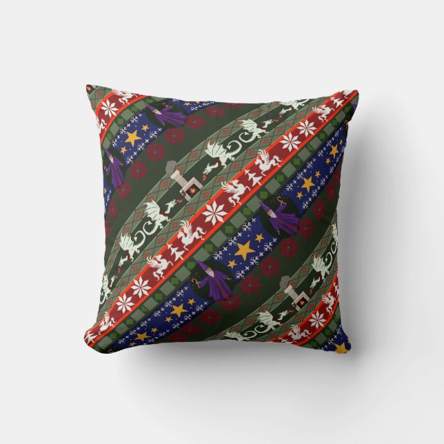 Fantasy Style Ugly Sweater Pattern Throw Pillow (Front)