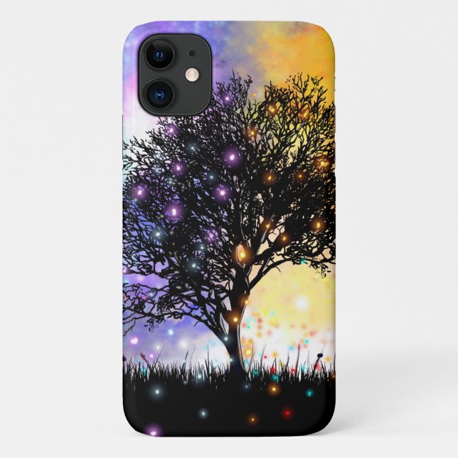 Fantasy sun moon sky with black silhouette tree Case-Mate iPhone case (Back)