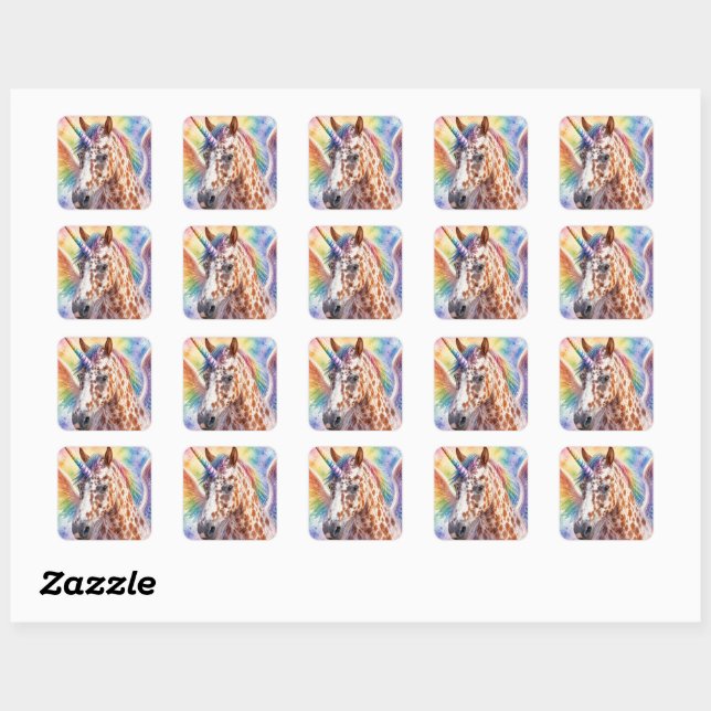 Fantasy Surreal Appaloosa Unicorn Pegasus  Square Sticker (Sheet)
