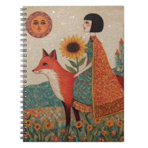 Fantasy Surreal Woman and Her Red Fox Notebook