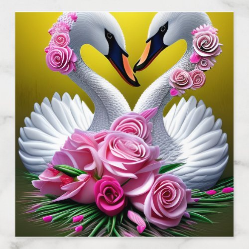 Fantasy Swan Couple Bouquet with Flowers and Heart Envelope Liner