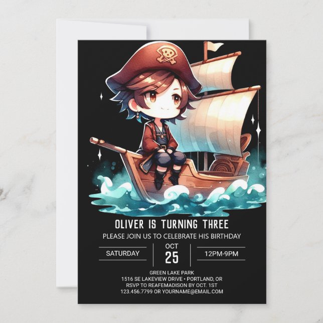 Fantasy Sweet Pirate Birthday Invitation (Front)