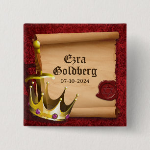Fantasy Sword Crown Medieval Knight Bar Mitzvah Button