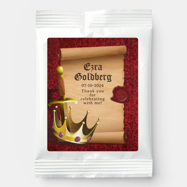 Fantasy Sword Crown Medieval Knight Bar Mitzvah Hot Chocolate Drink Mix (Front)