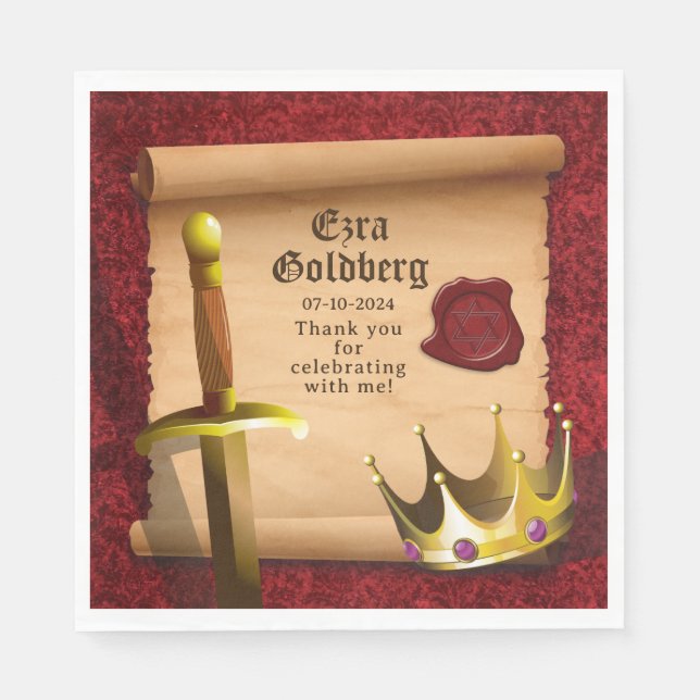 Fantasy Sword Crown Medieval Knight Bar Mitzvah Napkins (Front)