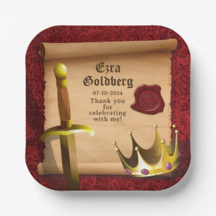 Fantasy Sword Crown Medieval Knight Bar Mitzvah Paper Plates