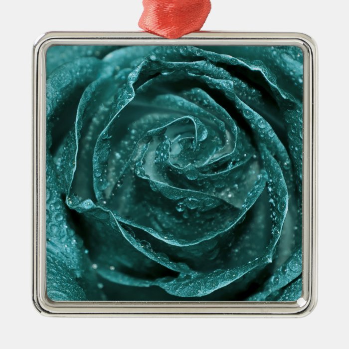 Fantasy Teal Rose Christmas Ornament