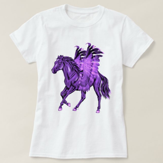 Fantasy Theme Purple Pegasus Winged Horse T-Shirt (Design Front)
