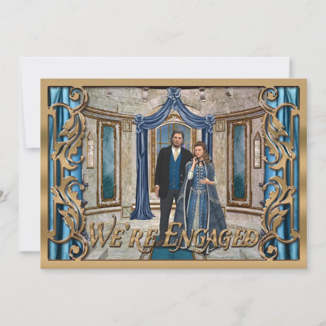 Fantasy-Themed Wedding Bronze Medieval Engagement Invitation (Front)