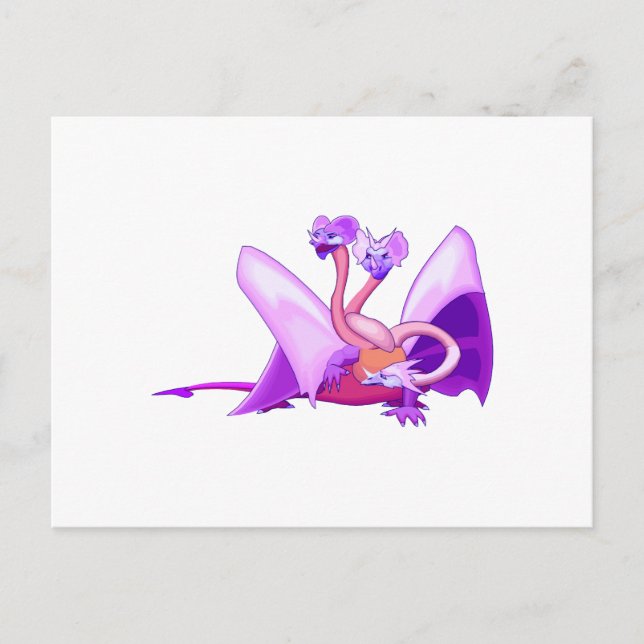 Fantasy three headed purple dragon postcard (Front)