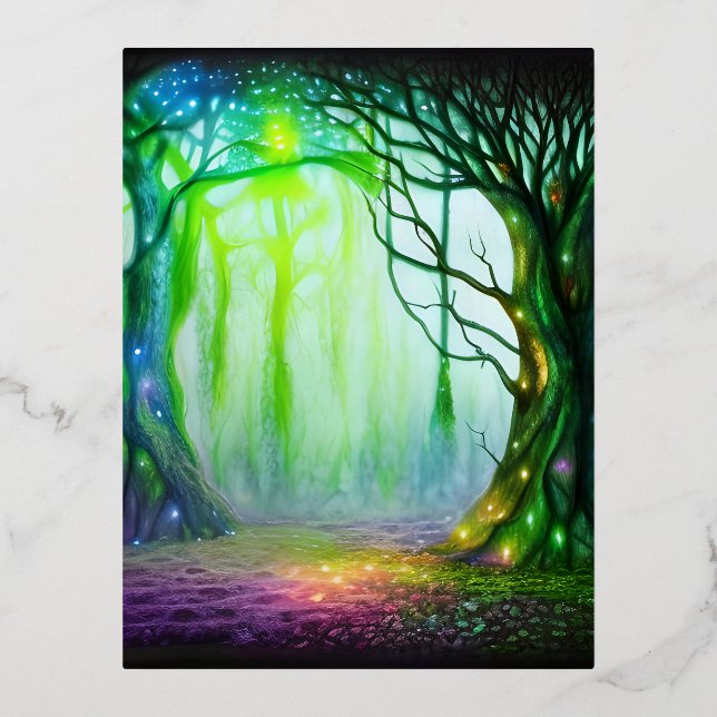 Fantasy Tree Foil Holiday Postcard (Front)