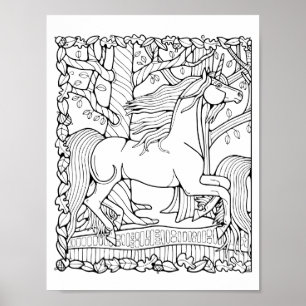 Fantasy Tree Forest Unicorn Coloring Page Art Poster