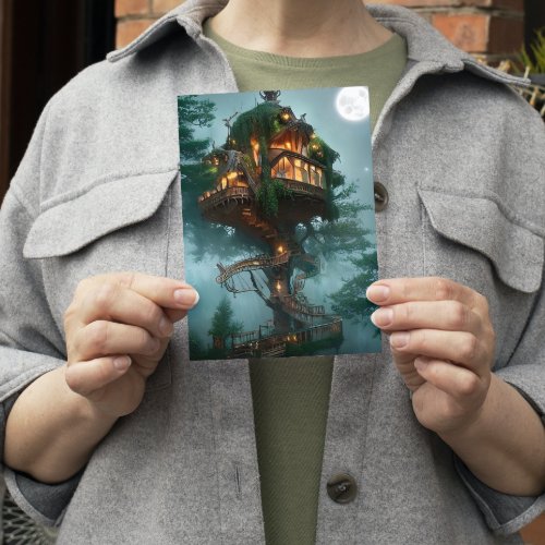 Fantasy Tree House Digital Art Flat Card