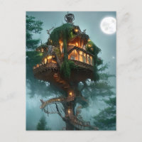 Fantasy Tree House Digital Art  Postcard