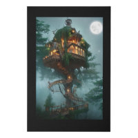 Fantasy Tree House Digital Artwork Faux Canvas Print