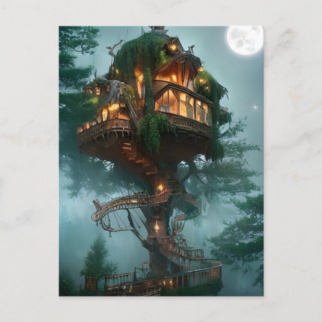 Fantasy Tree House Digital Artwork   Postcard (Front)
