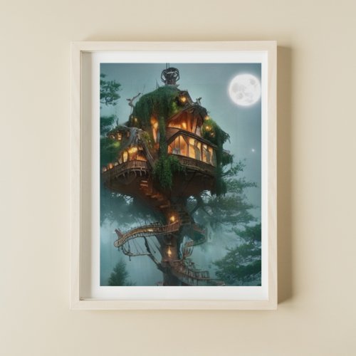 Fantasy Tree House Digital Artwork  Poster
