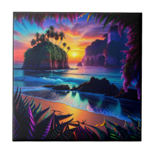 Fantasy Tropical Beach Three Ceramic Tile