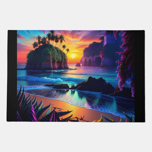 Fantasy Tropical Beach Three Doormat (Front)