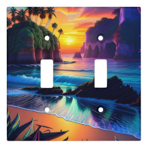 Fantasy Tropical Beach Three Light Switch Cover