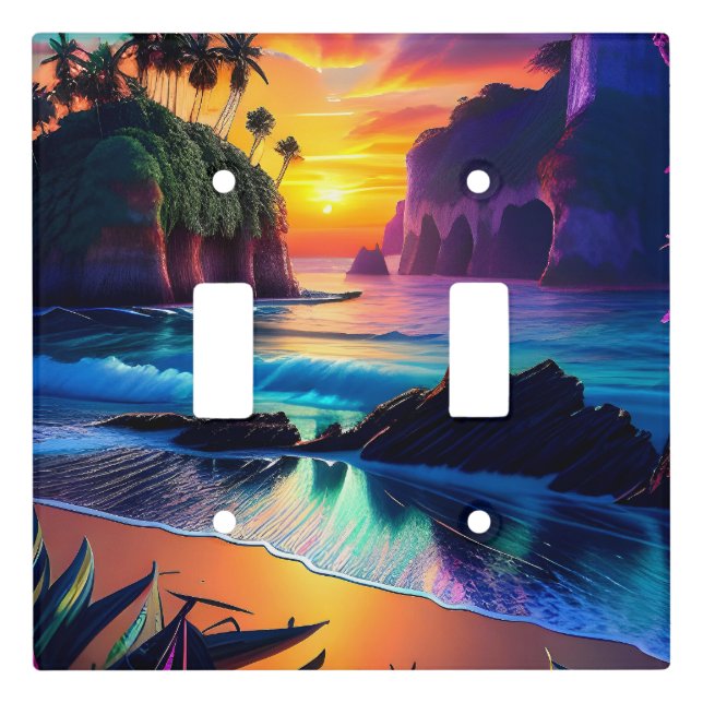 Fantasy Tropical Beach Three Light Switch Cover (Front)