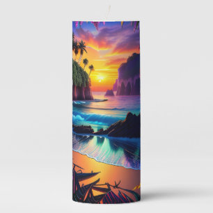 Fantasy Tropical Beach Three Pillar Candle