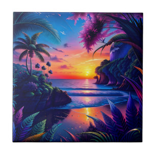 Fantasy Tropical Beach Two Ceramic Tile