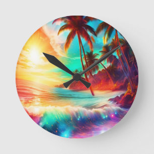 Fantasy Tropical Island Round Clock