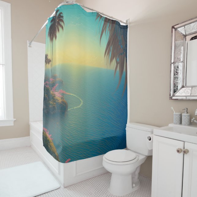 Fantasy Tropical Sea Lagoon Shower Curtain (In Situ)