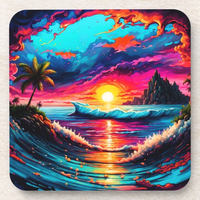Fantasy Tropical Sunset Beverage Coaster (Front)